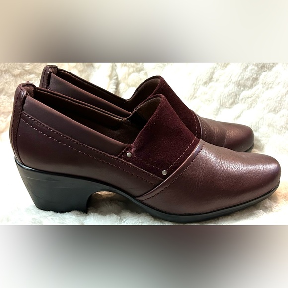 Clark’s Emily dark burgundy leather suede block heel loafers women’s size 8.5M - Picture 8 of 16
